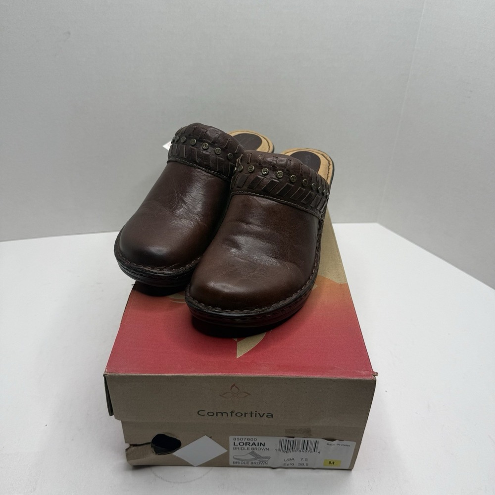 Comfortiva Lorain Clogs Womens 7.5 M Bridle Brown Leather Mules 8307600 NEW